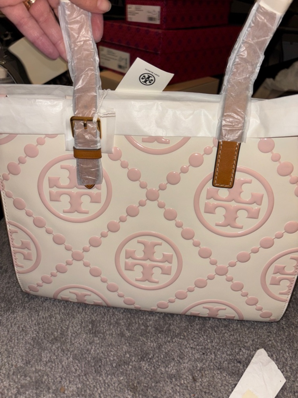 Tory Burch Pink and Cream Logo-Print Tote - Picture 4 of 10